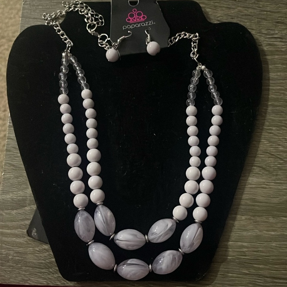 NWT 2 Layer Grey & Silver Necklace & Earrings(Last Set)